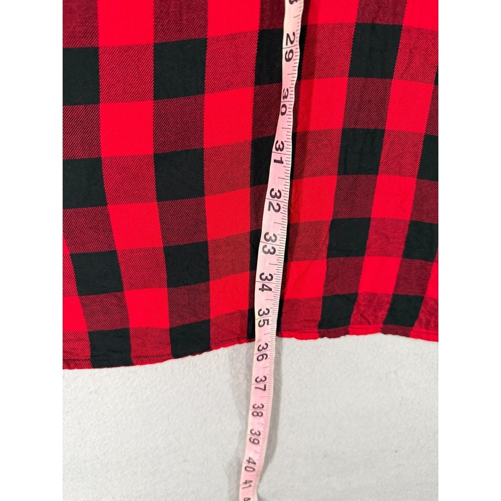 Old Navy Shirt Dress Womens‎ M Red Black Buffalo Check Dark Academia Cottagecore - Picture 12 of 13